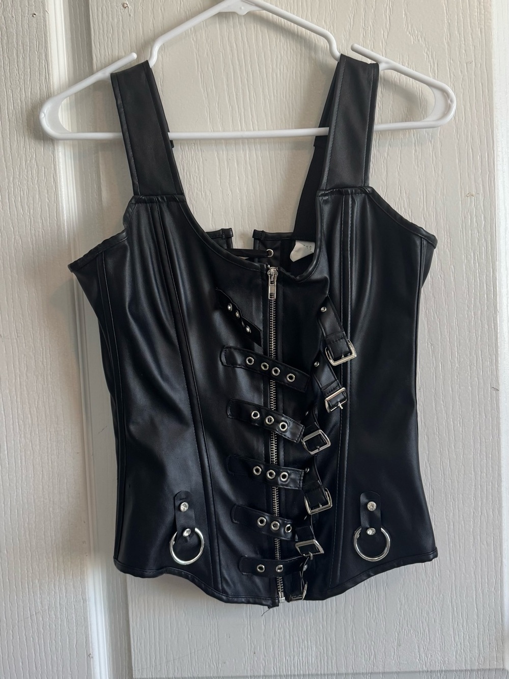 Black Faux Leather Buckle Corset Top - Women
